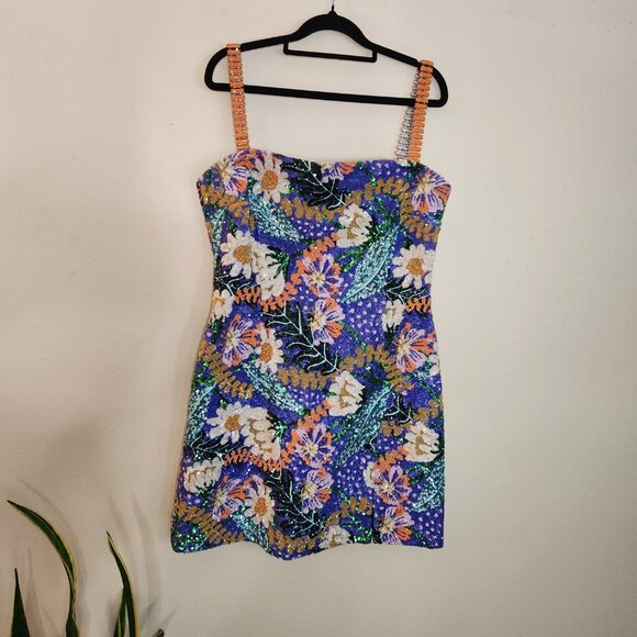 Nadine Merabi Embellished Floral Mini Dress – Stunning Sequins – Size 10 - Picture 3 of 8